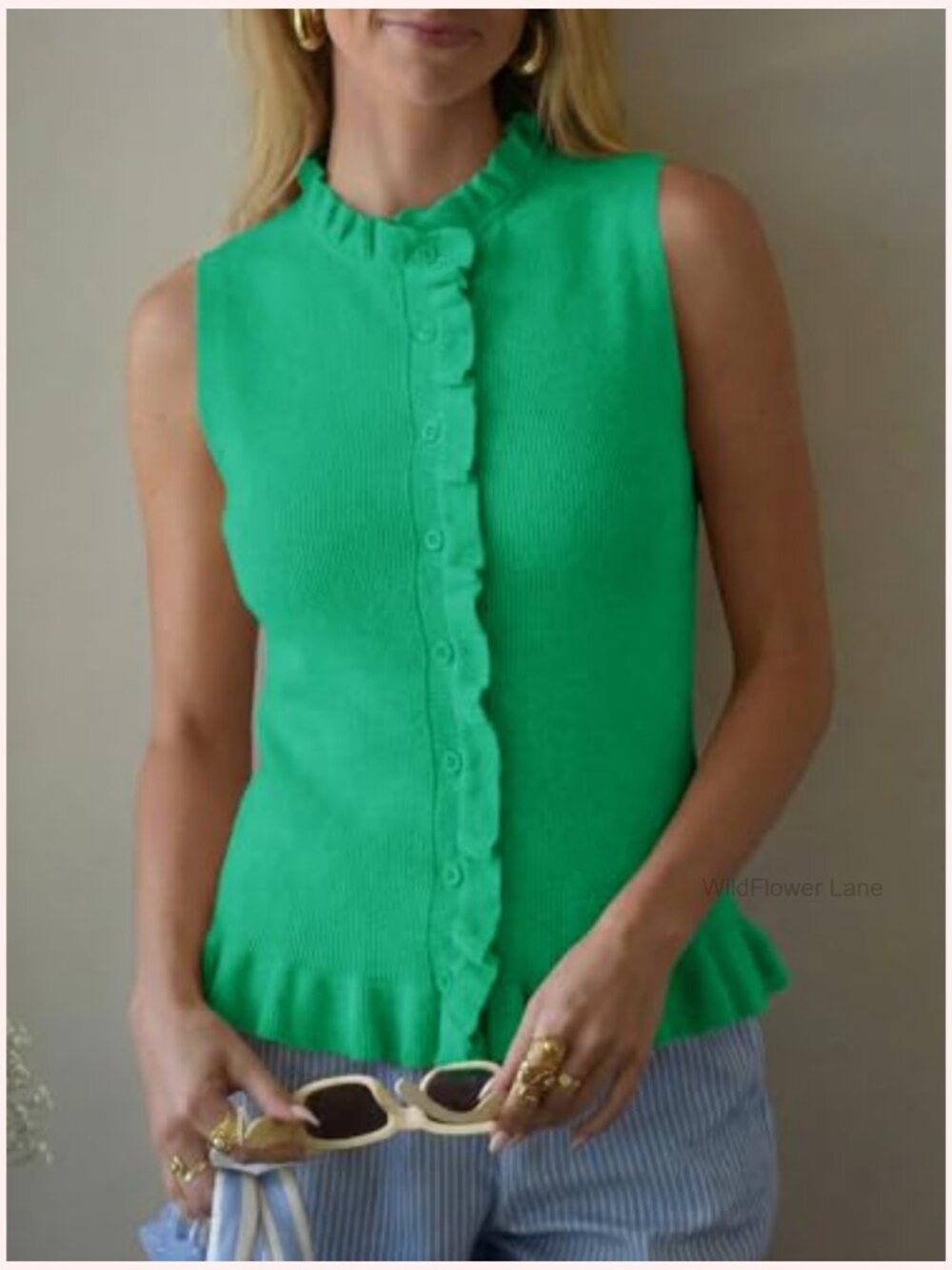 Sleeveless Sweater Vest Ruffle Button Down Knit Tank Top Trendy Going Out Top - Picture 4 of 5